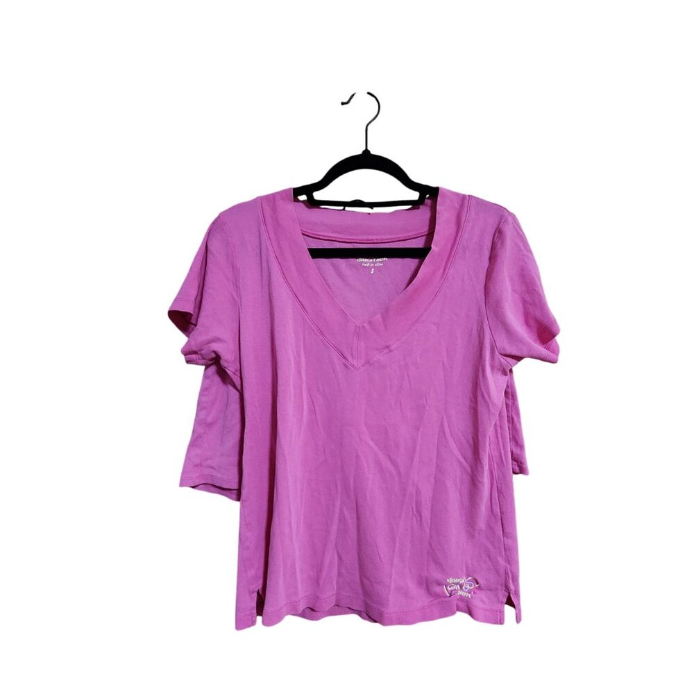 Victorias Secret Womens Pink Pajama Set V-Neck Top & Drawstring Shorts Cotton S